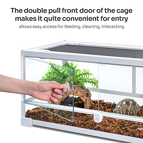 OIIBO Full Glass Long Tank Reptile Terrarium 20 Gallon, Front Opening - White - Like New