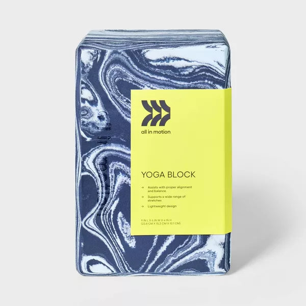 ALL IN MOTION MARBLE YOGA BLOCK EVA FOAM FITNESS ACCESSORY - BLUE - Like New