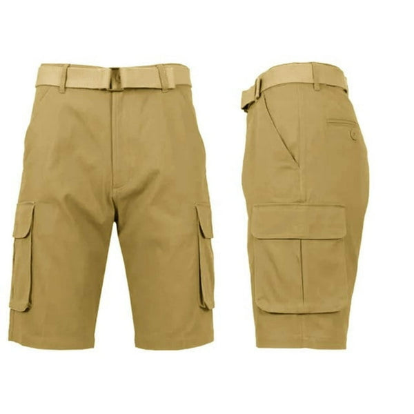 BLU ROCK MEN'S COTTON FLEX STRETCH CARGO SHORTS WITH BELT - SIZE: MEN 42 - KHAKI - Brand New
