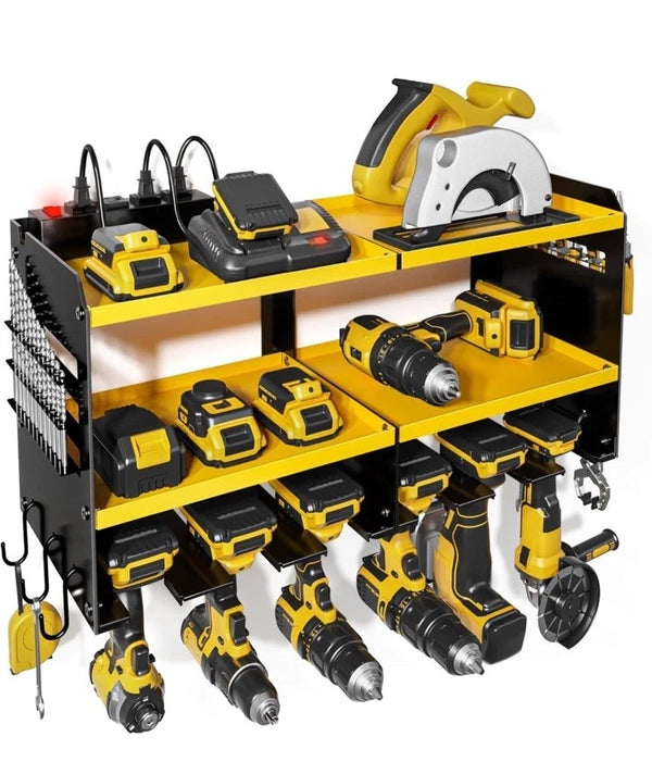 SPAMPUR POWER TOOL ORGANIZER CHARGING STATION 6 DRILL HOLDERS - BLACK/YELLOW - Like New