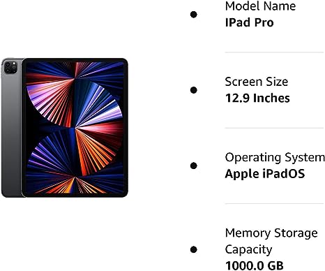 APPLE IPAD PRO 12.9" 5TH GENERATION 1TB WIFI + LTE MHP13LL/A - SPACE GRAY Like New