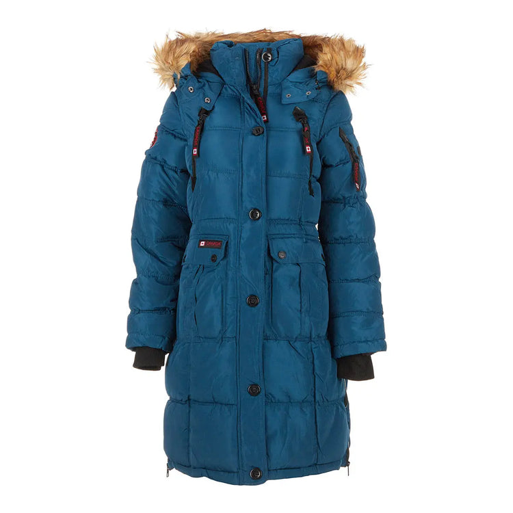 CANADA WEATHER GEAR WOMEN'S LONG PUFFER, FUR, PEACOCK NATURAL, SMALL, OLCW824PZ - Brand New