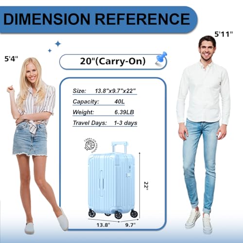 Krute Carry on Luggage PC+ABS Suitcases with Double Spinner Wheels 22x14x9 - Brand New