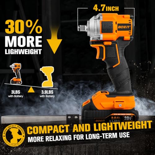 BOEN 260FT-LBS(350N.m) CORDLESS IMPACT WRENCH 1/2 INCH, IW-79 - ORANGE/BLACK - Like New
