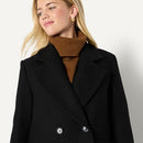AMAZON ESSENTIALS WOMEN'S DOUBLE BREASTED WOOL BLEND LONGLINE COAT BLACK XS - Brand New