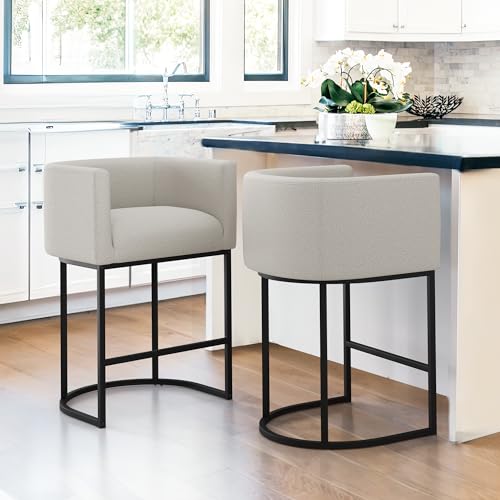 LUE BONA 27" H COUNTER HEIGHT BAR STOOLS SET OF 2, MODERN BARREL COUNTER STOOLS - Like New