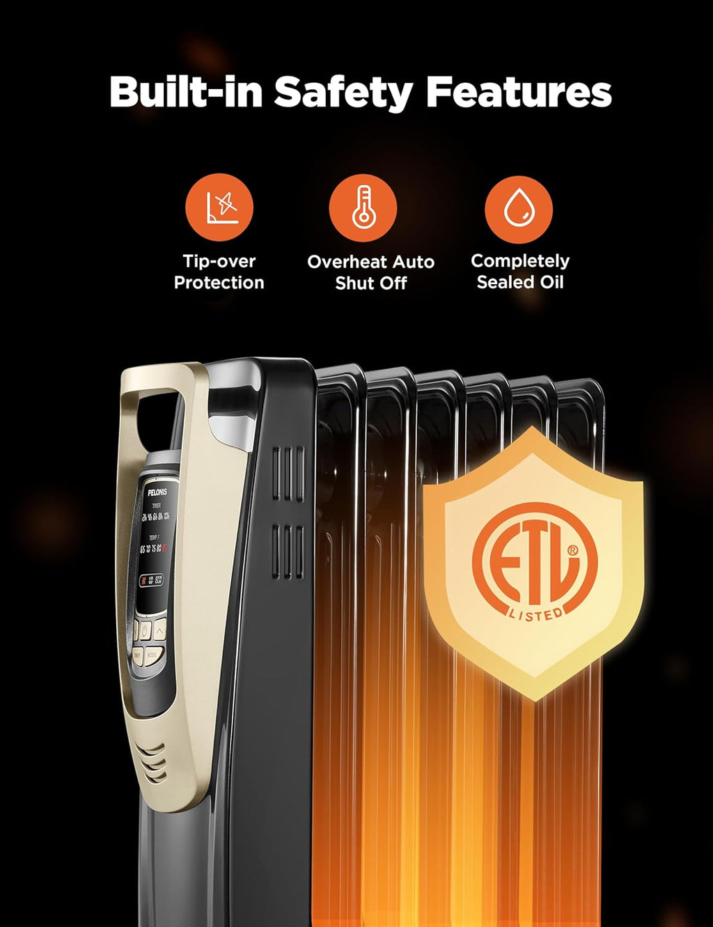 PELONIS Champagne Oil Filled Radiator Heater, 5 Temperature, PH-14A ...