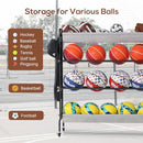 HOLBRETT BASKETBALL RACK ROLLING BALL STORAGE STAND WITH BASEBALL BT - BLACK - Like New