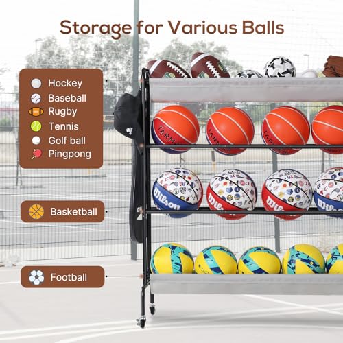 HOLBRETT BASKETBALL RACK ROLLING BALL STORAGE STAND WITH BASEBALL BT - BLACK - Like New