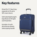 AMAZON BASICS LUGGAGE 18"MEDIUM CARRY-ON SOFTSIDE FOUR WHEELS NAVY BLUE - Like New