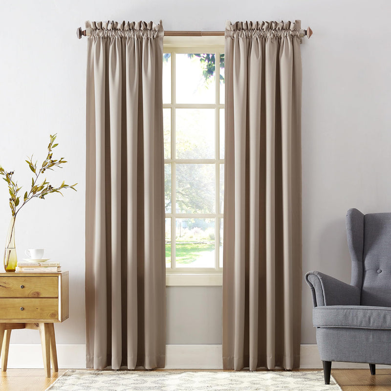 SUN ZERO BARROW ENERGY EFFICIENT ROD POCKET CURTAIN PANEL PAIR - STONE - Like New