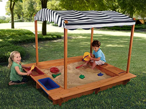 KidKraft Outdoor Covered Wooden Sandbox with Bins and Striped - Scratch & Dent