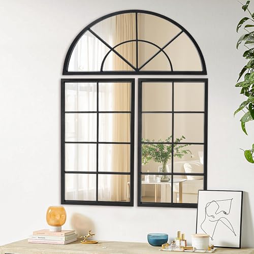 NXHOME BLACK ARCHED WINDOW FINISHED METAL MIRROR 47.24×31.5" SET OF 3PCS SPLICED - Like New