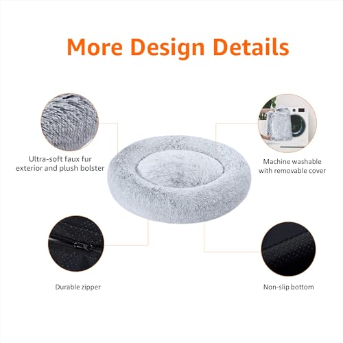 AMAZON BASICS DONUT PET BOLSTER FAUX FUR BED FOR DOG 45" X 45" - GRAY - Like New