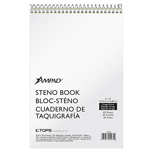 AMPAD SPIRAL STENO BOOK,GREGG RULE,6 X 9, GREEN TINT, 60 SHEETS (25-270) - Like New