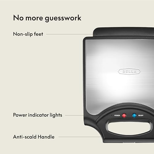 BELLA CLASSIC WAFFLE IRON, 4 SQUARE BELGIAN WAFFLE MAKERGH-819 - BLACK - Like New