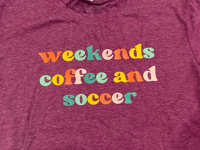 SOCCER MOM TEES WEEKENDS COFFEE SOCCER SOCCER AUNTIE T-SHIRT - HEATHER MAROON L - Like New