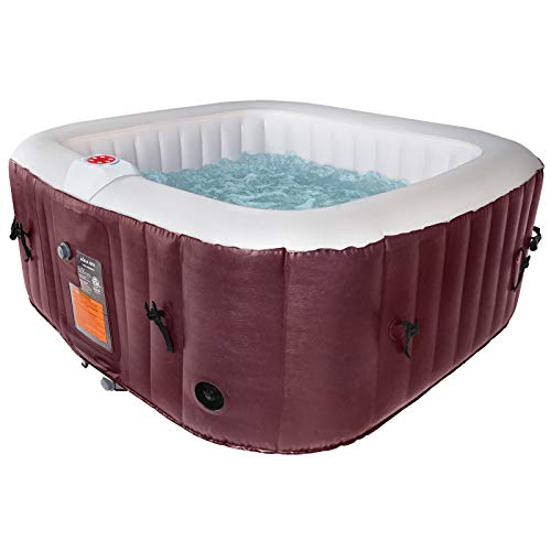 AQUASPA #WEJOY PORTABLE HOT TUB 61X61X26 INCH SQUARE 120 BUBBLE JETS - WINE - Like New