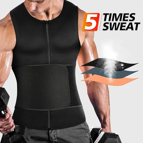 CIMKIZ MENS SWEAT SAUNA VEST FOR WAIST TRAINER ZIPPER NEOPRENE (BLACK, 6XL) - Like New