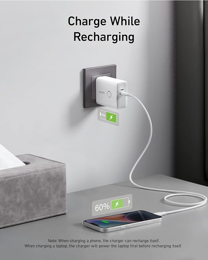 Anker 521 Power Bank 45W Wall Charger 5,000mAh 20W Portable A1626 - Aurora White - Like New