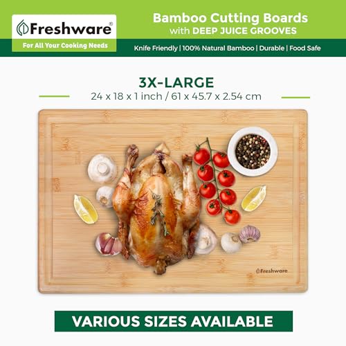 Freshware 24" 3XL Bamboo Cutting Boards for Kitchen, Butcher Block (3XL, 24x18") - Brand New