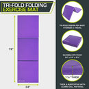 ProsourceFit Tri-Fold Folding Thick Exercise Mat 6x2' with Handles - Purple - Brand New