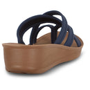 WANDER COMFORTABLY HARBORSIDES OPEN TOE WEDGE (KEEGAN) SIZE 6M - NAVY - Like New