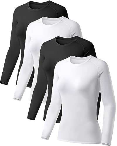 TELALEO 4 PACK COMPRESSION LONG SLEEVE SHIRT WOMEN S 2BLACK+2WHITE - Like New