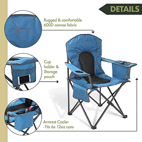 ARROWHEAD OUTDOOR PORTABLE FOLDING CAMPING CHAIR 4-CAN COOLER CUP-HOLDER - BLUE - Like New