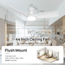Consciot Ceiling Fan 44" Lights Remote Control White Low Profile 40PHYS05 - Brand New