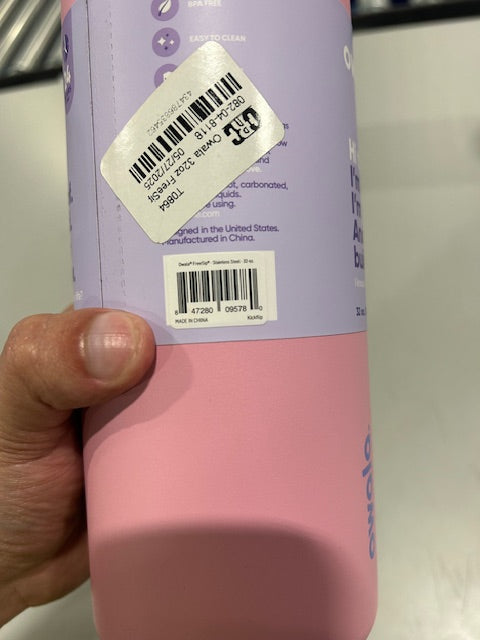 OWALA 32OZ FREE SIP STAINLESS STEEL WATER BOTTLE PINK, LIGHT PURPLE TOP LID,PINK - Like New
