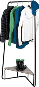 EAST BANK DESIGNS CORNER GARMENT RACK MATTE BLACK WOOD GRAIN LAMINATE TOP - Like New