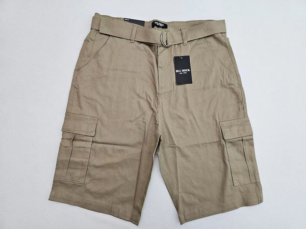 BLU ROCK NEW YORK 10" INSEAM CARGO POCKET W/BELT INCLUDED SHORTS MEN 36 - KHAKI - Brand New