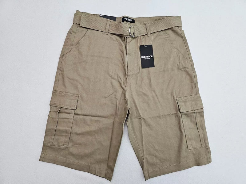 BLU ROCK NEW YORK 10" INSEAM CARGO POCKET W/BELT INCLUDED SHORTS MEN 36 - KHAKI - Brand New