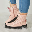TINSTREE Womens Combat Boots Lace up Ankle Waterproof Platform Shoes Pink 9.5 - Brand New