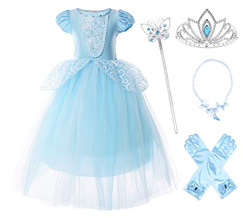 JERRIS APPAREL YOUTH GIRLS PRINCESS COSTUME PUFF SLEEVES PARTY DRESS BLUE SIZE 4 - Like New