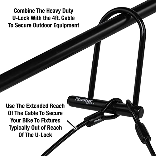 MASTER LOCK 7.25" U LOCK,LOOPED END CABLE 7-1/4 "U LOCK + 4FT.CABLE - BLACK - Like New