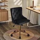 VINGLI Black Velvet Armless Office Chair Gold Base/Wheels Small Cute Vanity - Brand New