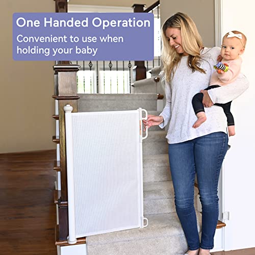MOMCOZY RETRACTABLE BABY GATE EXTRA WIDE MESH GATES 33" TALL X 71" WIDE - WHITE - Like New