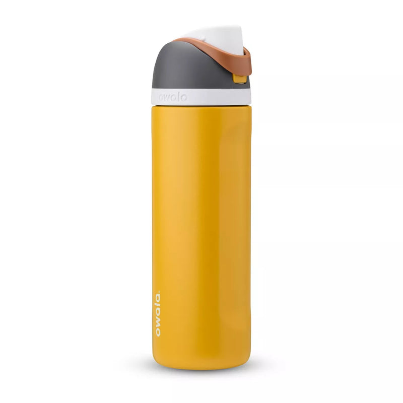 OWALA 24OZ FREESIP STAINLESS STEEL WATER BOTTLE - YELLOW/WHITE CAP - Brand New