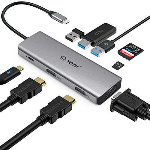 TOTU DOCKING STATION USB C HUB 9 IN 1 TRIPLE DISPLAY DOCKING STATION - GREY - Like New