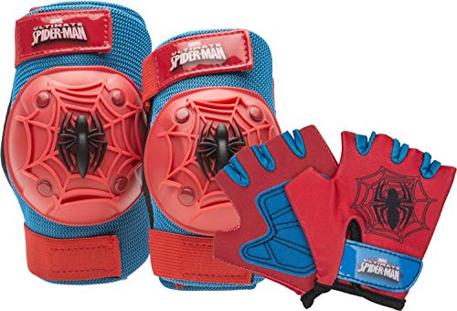MARVEL SPIDER-MAN KIDS' BIKE PAD AND GLOVE SET - BLUE/RED - Like New