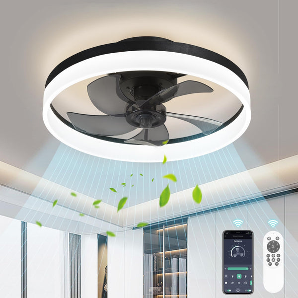 AHAWILL LOW PROFILE CEILING FANS LIGHTS 19.7" FLUSH MOUNT CEILING FAN - BLACK - Brand New