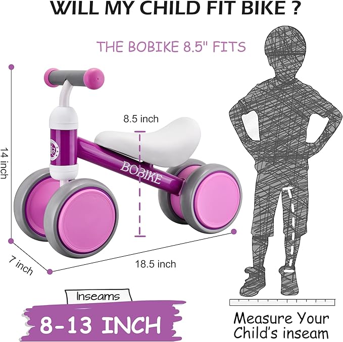 Bobike Baby Balance Bike Toys for 1 Year Old 4 Wheels Bicycle HB01 - Purple Like New