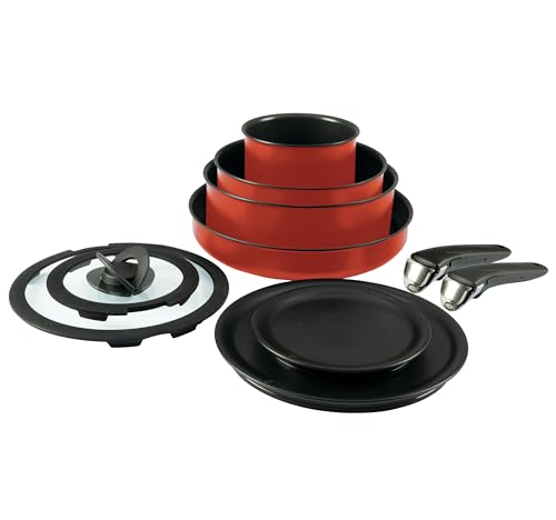 T-FAL INGENIO NONSTICK COOKWARE SET 10 PIECE INDUCTION - RED - Like New