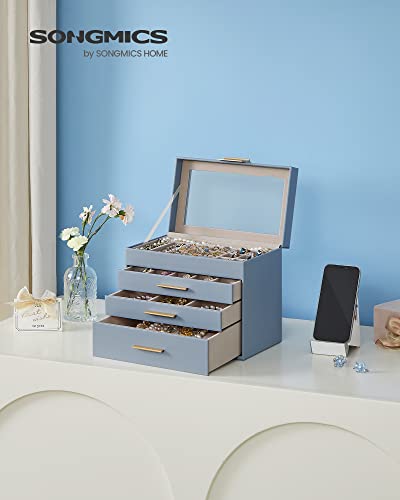 SONGMICS JEWELRY BOX, 4-LAYER JEWELRY ORGANIZER, 3 DRAWERS, UJBC161Q01 - BLUE - Like New