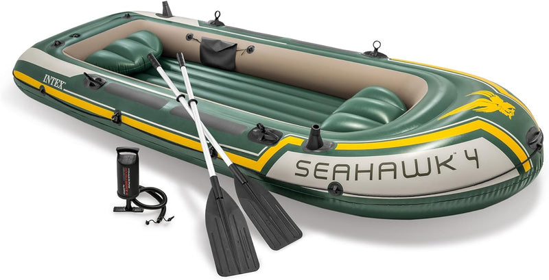 INTEX Seahawk 4 - Includes Deluxe Aluminum Oars and High-Output Pump - GREEN - Like New