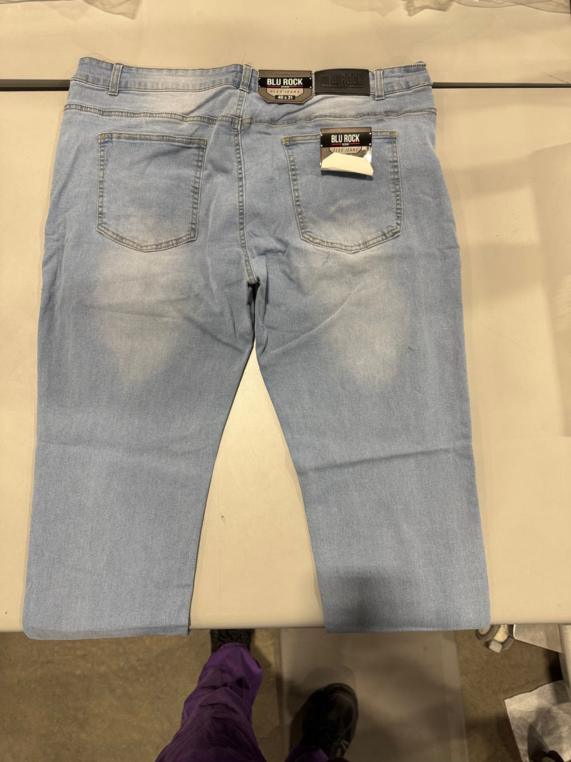 BLU ROCK DENIM STRETCH MEN'S DENIM JEANS - SIZE: MEN 40X31 - LIGHT BLUE - Brand New
