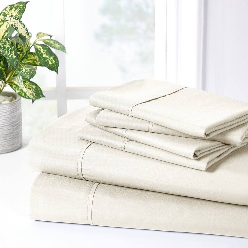 BIBB HOME 2000 COUNT 6-PIECE RAYON FROM BAMBOO SHEET SET - KING - CREAM - Like New