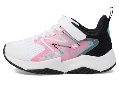 NEW BALANCE UNISEX-CHILD RAVE RUN V2 BUNGEE LACE WITH TOP STRAP WHITE/PINK 6 - Like New